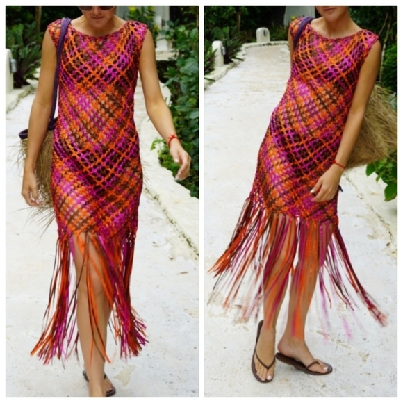 New Zara Satin Effect Woven Braided Fringe Blue Dress/Swim Cover-Up Blogger Fav - Picture 8 of 10